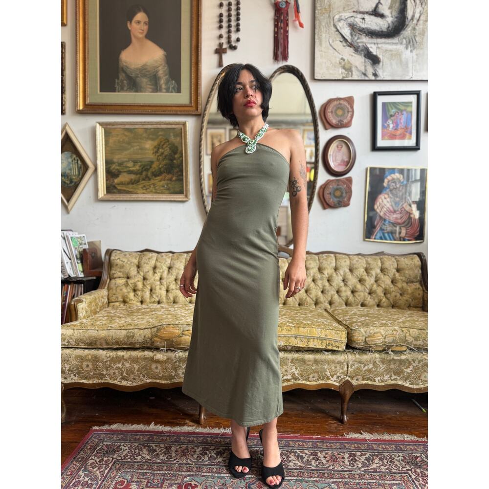 MODA Green Bodycon Maxi Dress w Beaded Halter Top Size XXS by Witch and Wolf